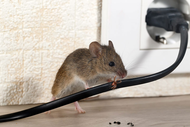 A pest mouse chewing through an electrical cable